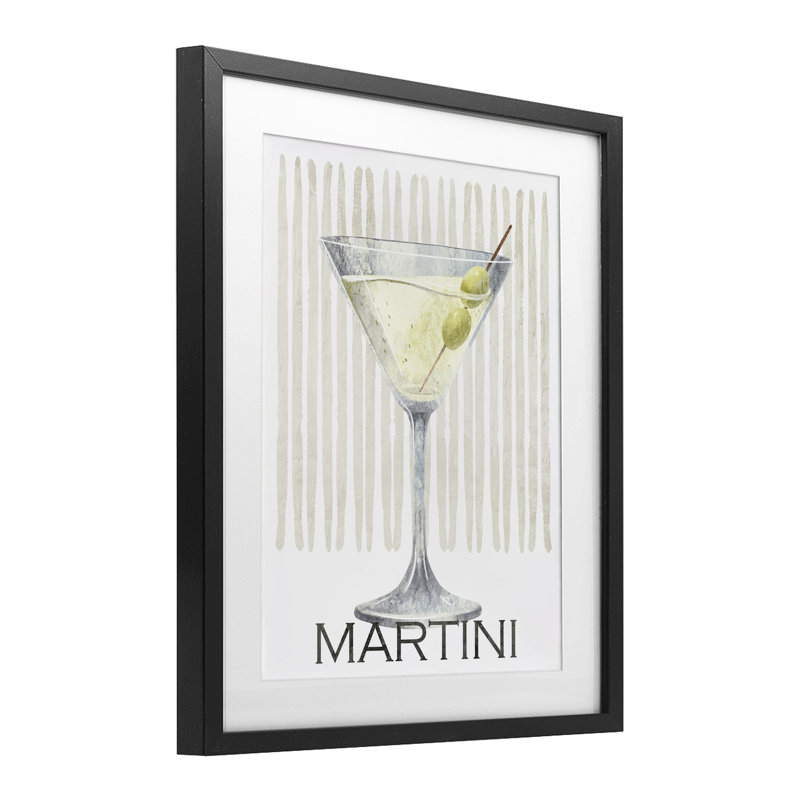 «Subtle Martini Drink», impression sous verre, conception de Kim Allen, Cadre noir minuit sous verre, H 21 po x l 17 po