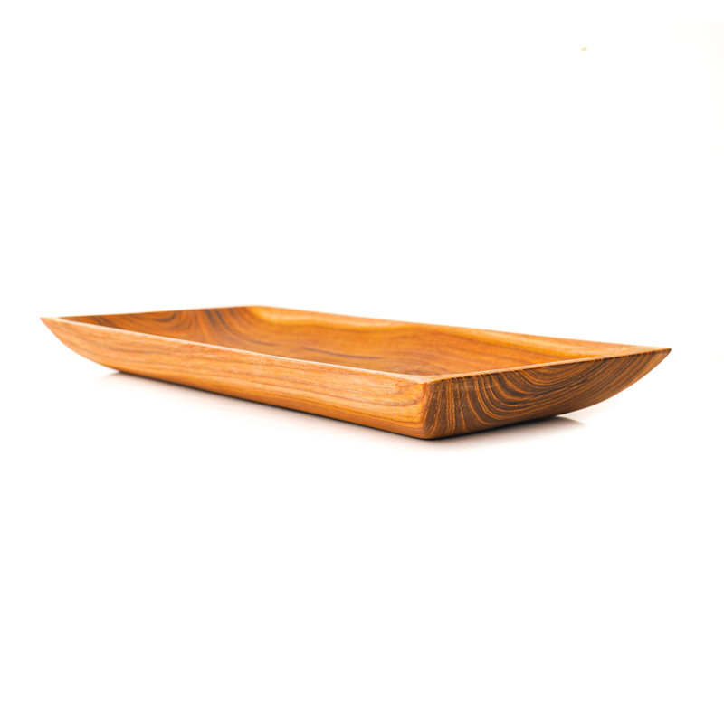 Assiette rectangulaire en bois de teck - petit (ensemble de 4)