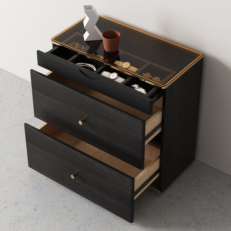 High-quality Modern Nightstand,Glass Top,No assembly required, Black