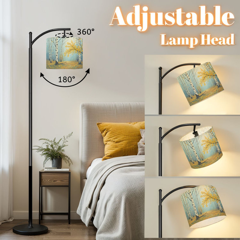 Lampe sur pied à arc avec abat-jour réglable Aspen Tree Modern Abstract Forest Landscape Birch Tapes Leaves Lamp