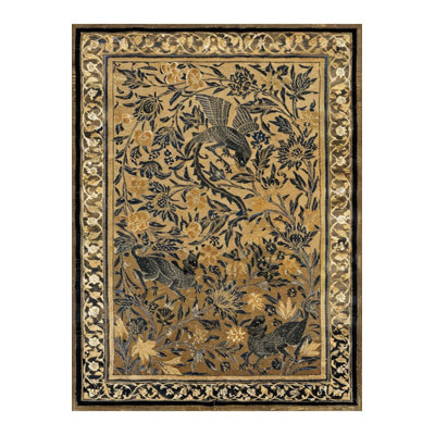 Tokyo Collection Beige Gray Toned Flowers and Birds Patterned Woven Base Vintage Decorative Rug