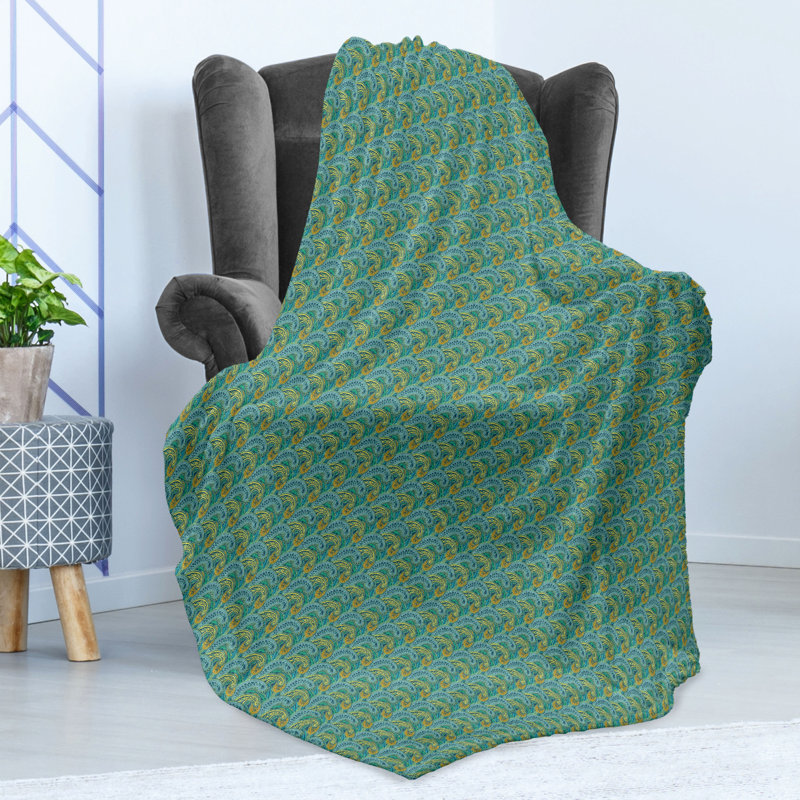 Ambesonne Oriental Fleece Throw Blanket Geometric Paisley Pattern, 50" W x 60" L