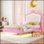 Structure de lit rembourrée avec lumières DEL, lit Princess moderne pour un sommeil élégant et confortable