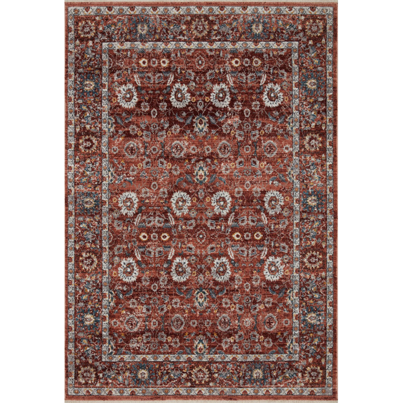 Tapis rouge tissé à la machine Leonara, Rectangle 9 pi 6 po x 13 pi 1 po