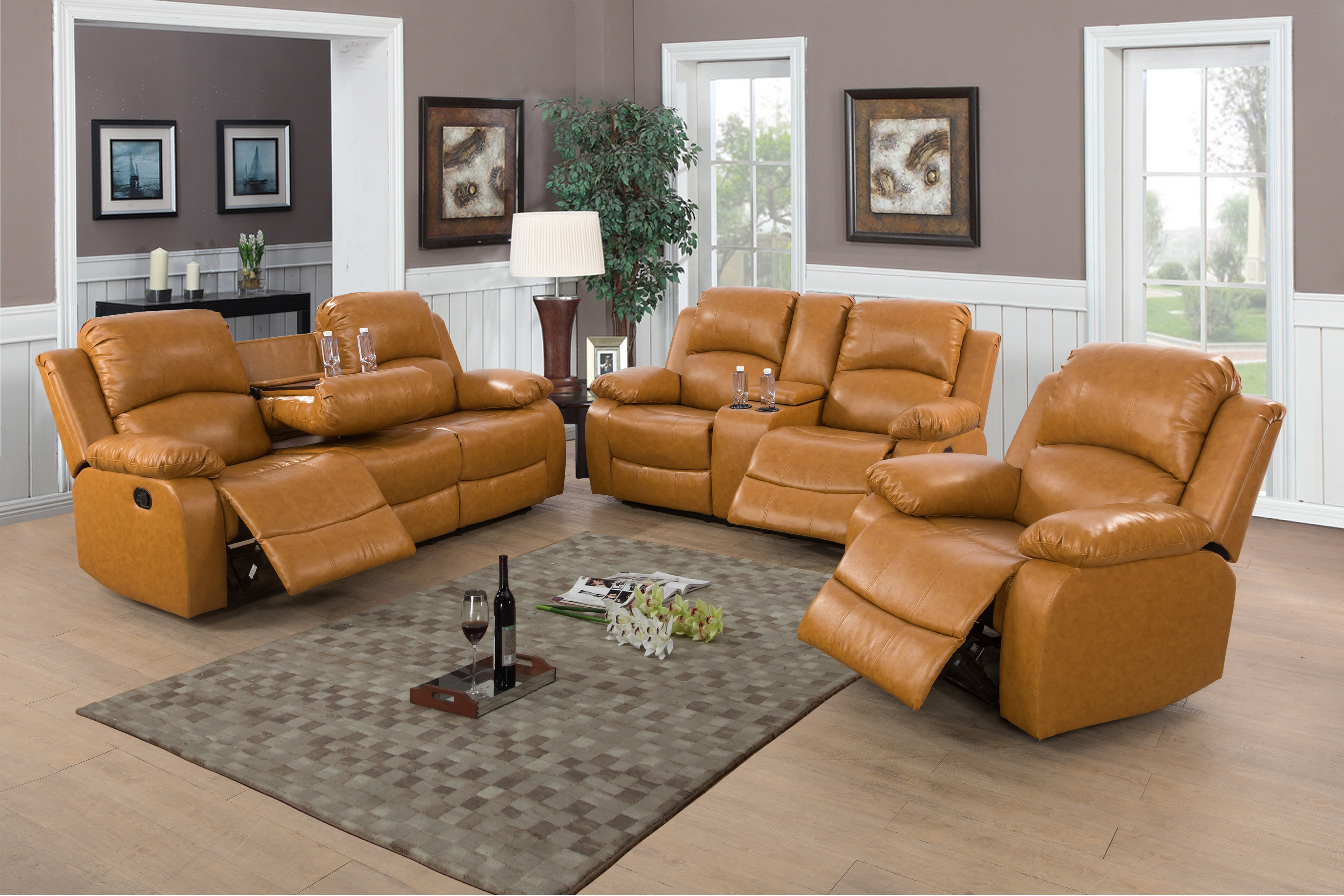 Latitude Run® Kisara 3 Piece Faux Leather Reclining Living Room Set ...
