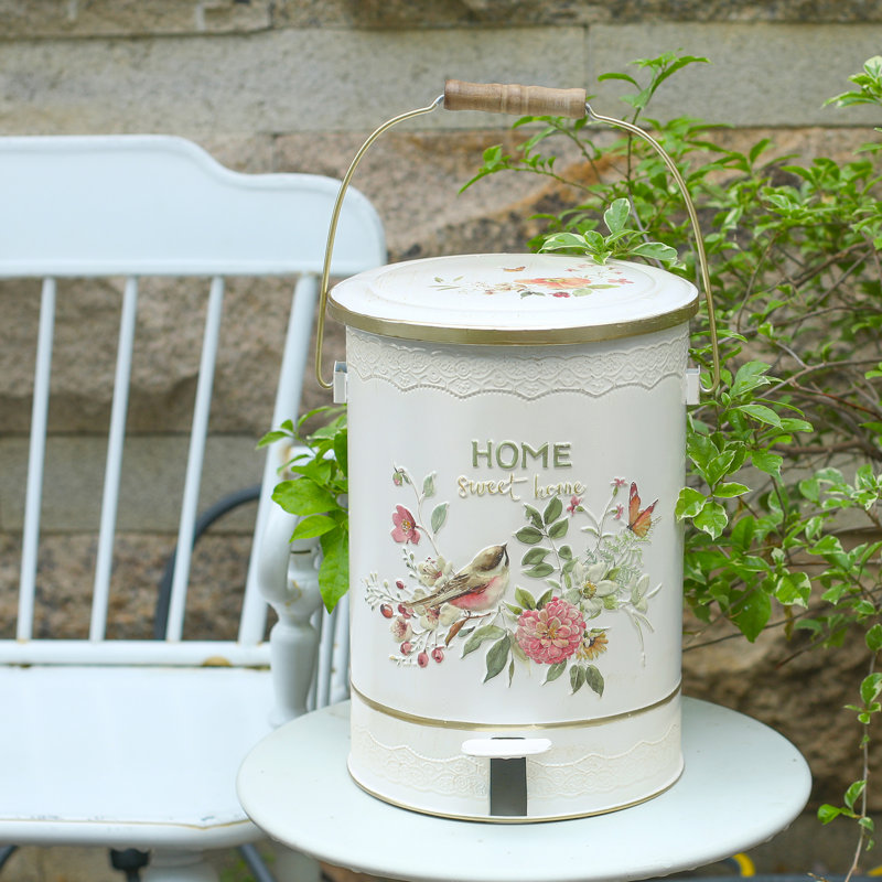 Poubelle à pédale rétro en métal 8L avec couvercle - Poubelle décorative pour salle de bain, fer antique