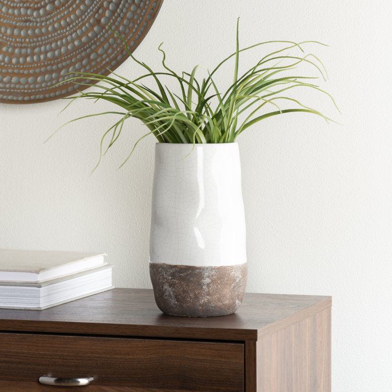 Vase de table Beltrami, H 9,5 po x l 4,5 po x P 4,5 po, Blanc / brun