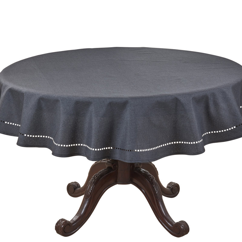 Laser-cut Hemstitch Tablecloth 60" Round - Black Soft Textured Elegant Table Cover, Black