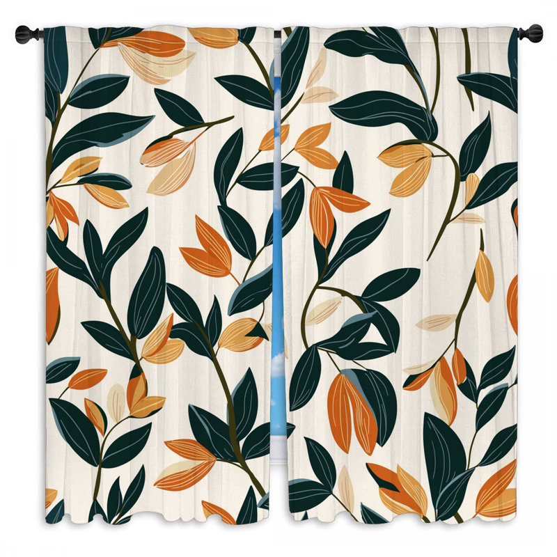 Rideaux à motif floral et feuillage bohémien - 2 panneaux, L 40 po x L 52 po