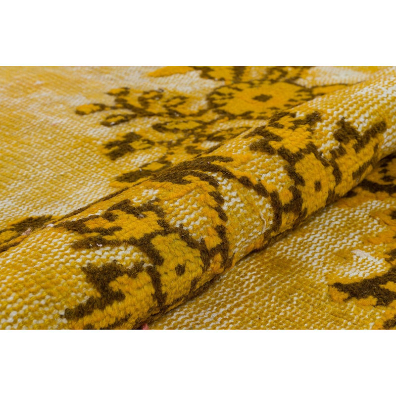 Tapis oriental turc jaune en laine noué à la main