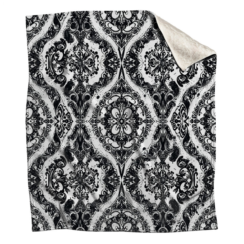 Couvertures damassées noires et blanches, L 50 po x H 60 po