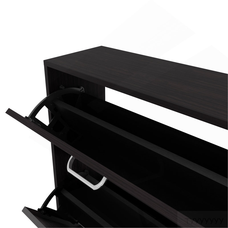 Range-chaussures, 3 portes, 3 tablettes, wengé noir, Noir