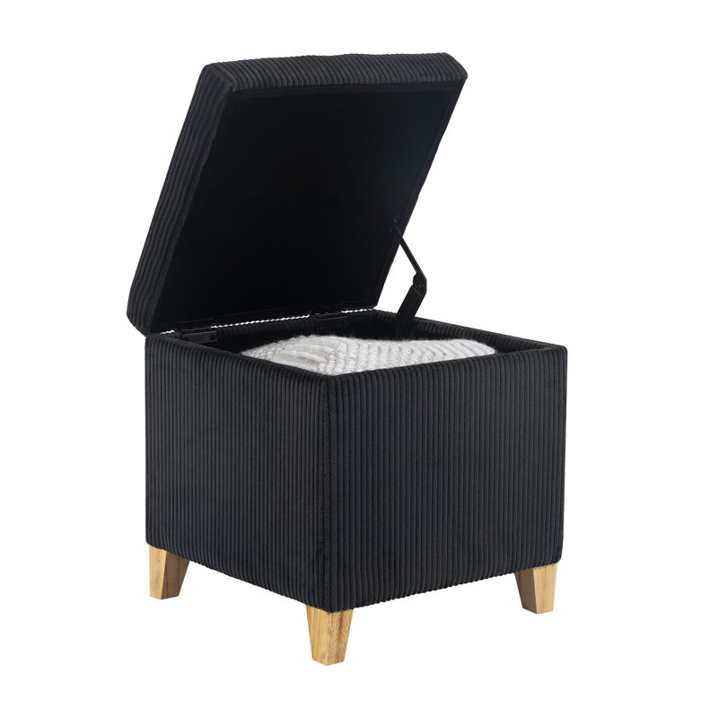 Samir Upholstered Ottoman, Dark Gray Corduroy, Natural