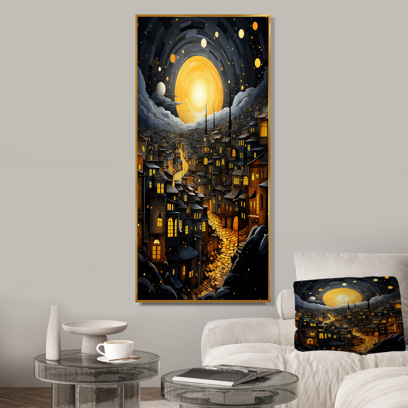 «La nuit de Laylat Al 2», art mural, Cadre flottant doré, H 60 po x l 28 po x P 1,5 po