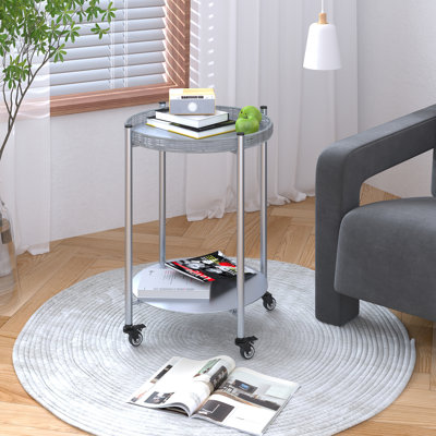 Table basse polyvalente ronde sur roulettes, table d'appoint mobile à 2 niveaux pour la chambre à coucher, le salon et plus, détachable et fonctionnelle