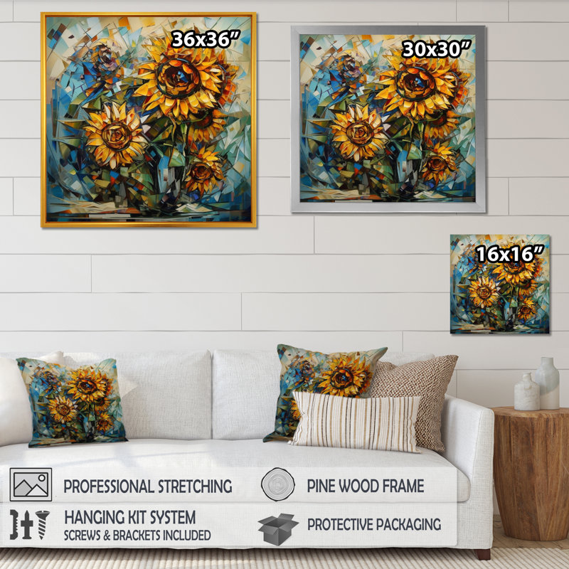 Rêves de tournesol jaunes - imprimé, H 16 po x l 16 po x P 1 po, Cadre photo noir