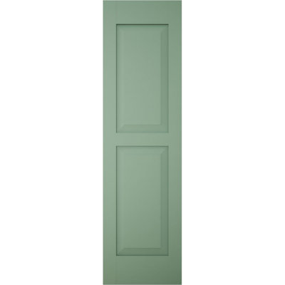 Volets extérieurs Americraft à deux panneaux surélevés égaux en bois véritable (par paire), 30,5 cm (L) x 213,4 cm (H), avec capuchons de volets en aluminium, vert rail