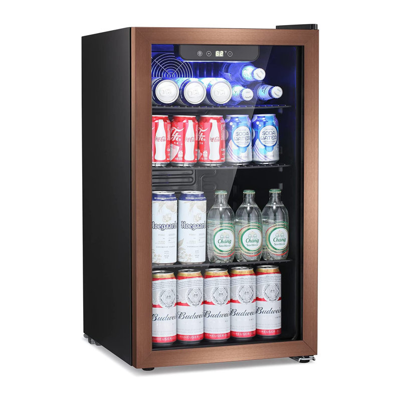Refroidisseur à vin et à boissons de 26 bouteilles Havato - 3,1 pieds cubes Pi, autoportant, porte en verre transparent, doré, pour la maison / le bureau / le bar