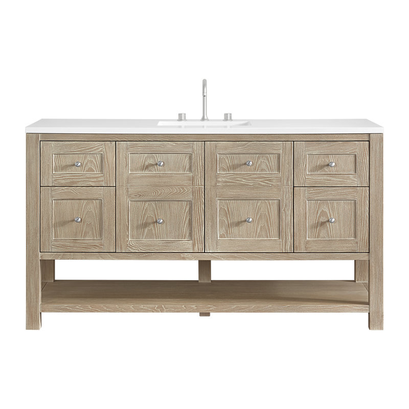 Breckenridge 60'' W Single Vanity, White Zeus Silestone, Whitewashed Oak, Widespread