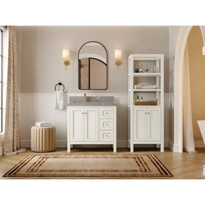 Nashville 36 In. W X 22 In. D Left Offset Sink Bathroom Vanity With 2 In. Quartz