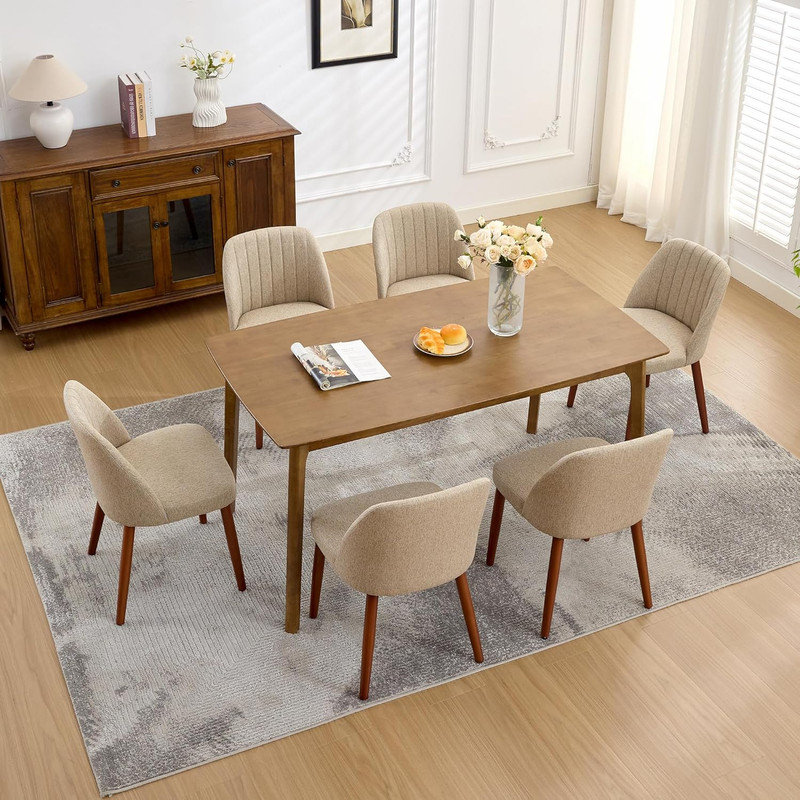 Dining Chairs Set of 6, Upholstered Fabric Side Chairs with Padded Seat, Tan, 6