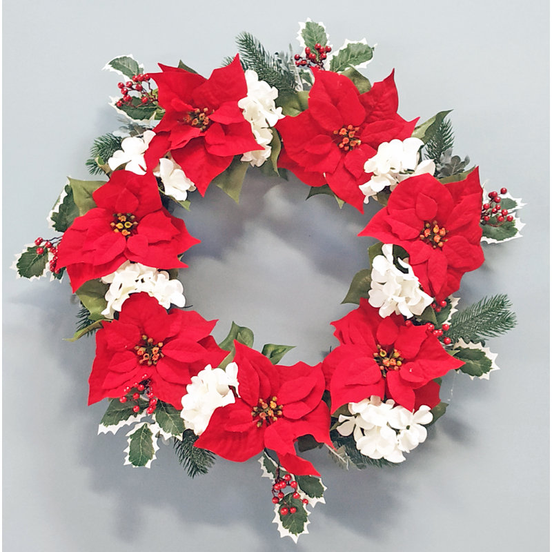 Couronne de Noël poinsettia hortensia 24 po