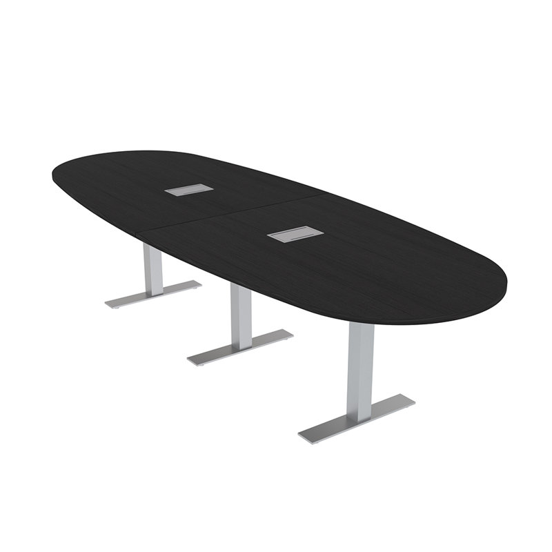 Table de conférence ovale pour bateau avec puissance et données, L 144 po x l 48 po, Cyprès noir