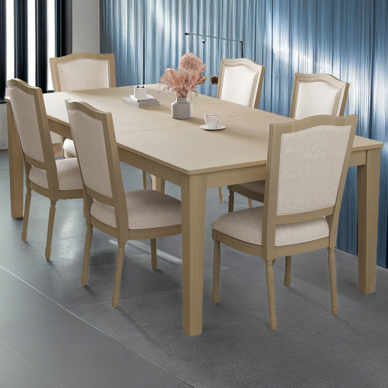 Ensemble de table de salle à manger extensible 78,1 pouces Rustic 7 pièces avec rallonge amovible de 18 pouces, 6 chaises de salle à manger rembourrées, 2 tiroirs intégrés