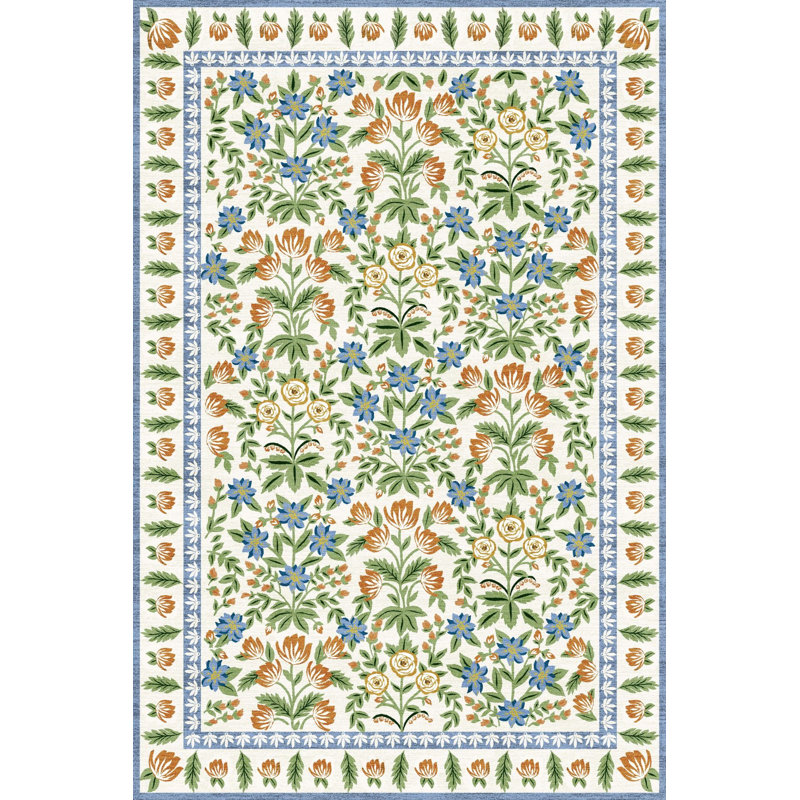 Tapis crème tissé de couleur pastel crème, Rectangle 4 pi 11 po x 9 pi 10 po