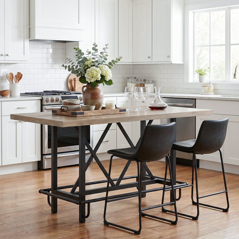 Bochini 62.99" L x 31.49" W Dining Table, Rectangular Counter Height Kitchen Table with Metal Footrest for Kitchen & Home Bar