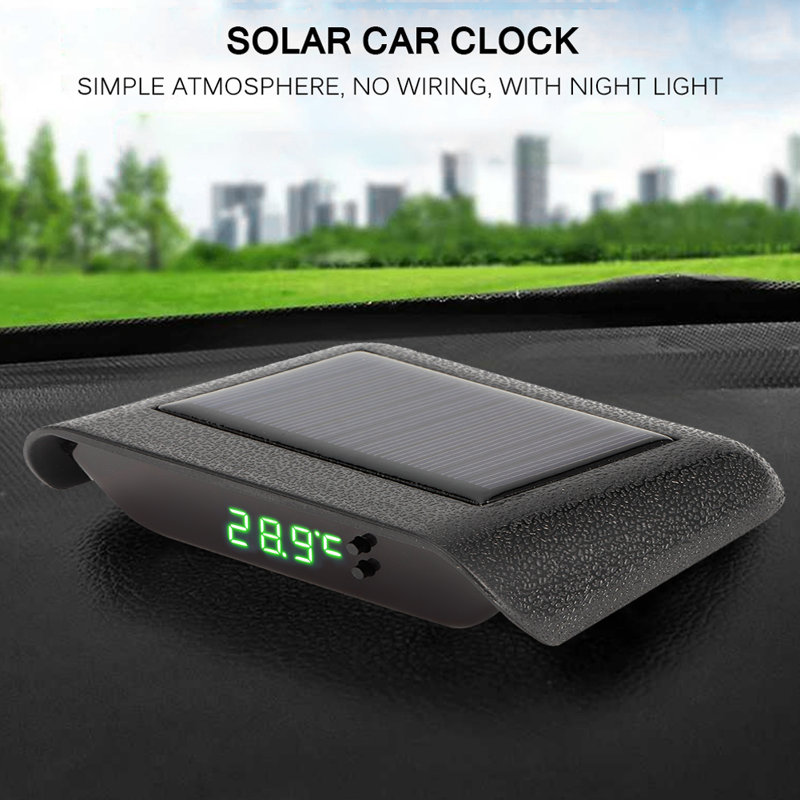 Horloge solaire portative à DEL lumineuse numérique pour véhicule, voiture, camion, accessoire de décoration vert