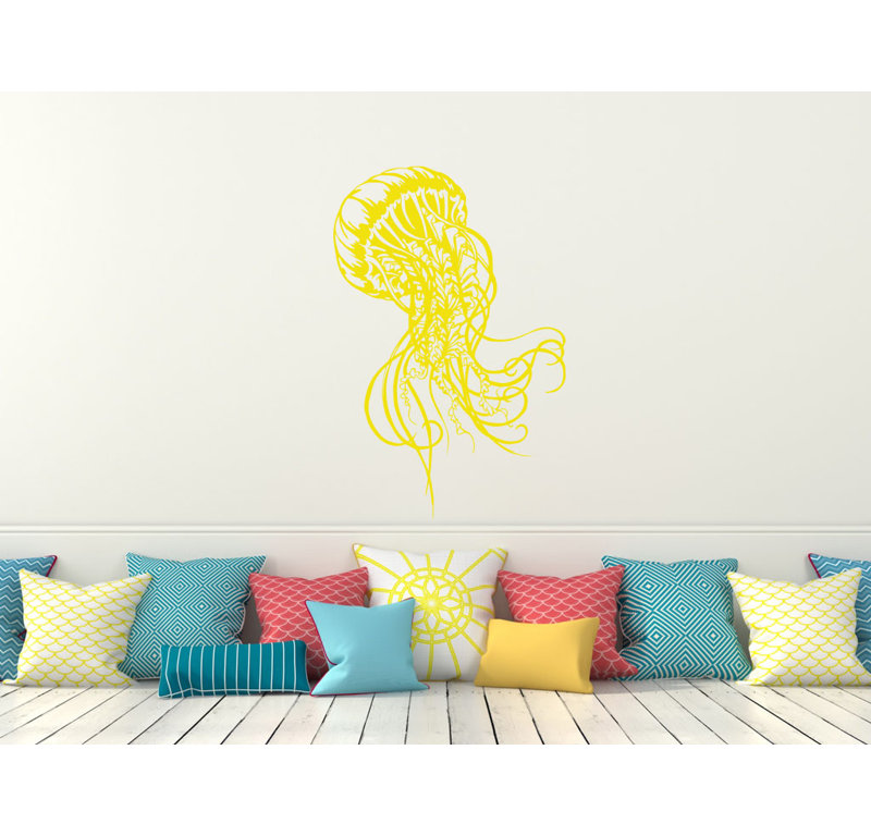 Adhésif décoratif salle de bain méduse, Jaune