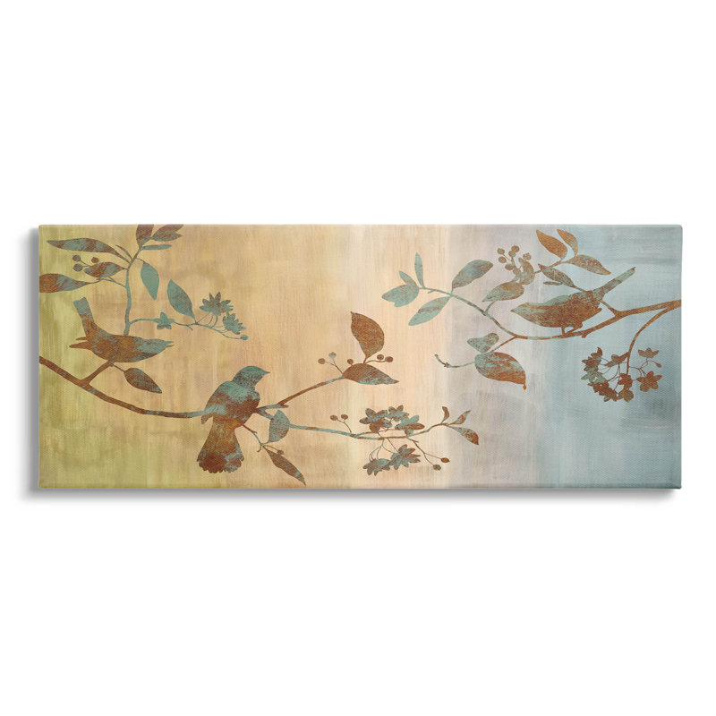Boho, oiseaux perchés, estampe numérique par Chris Donovan, H 13 po x l 30 po x P 1,5 po, Toile tendue