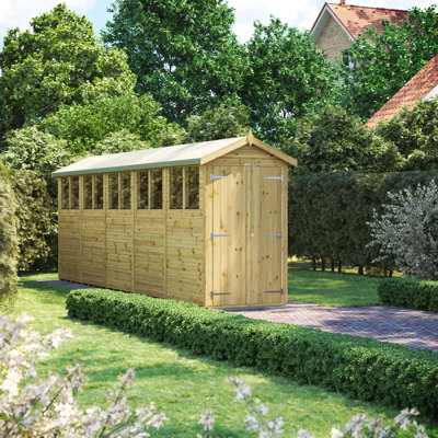 Powersheds 20 x 4ft Premium Pressure Treated Timber Apex Garden Shed, Double Doors