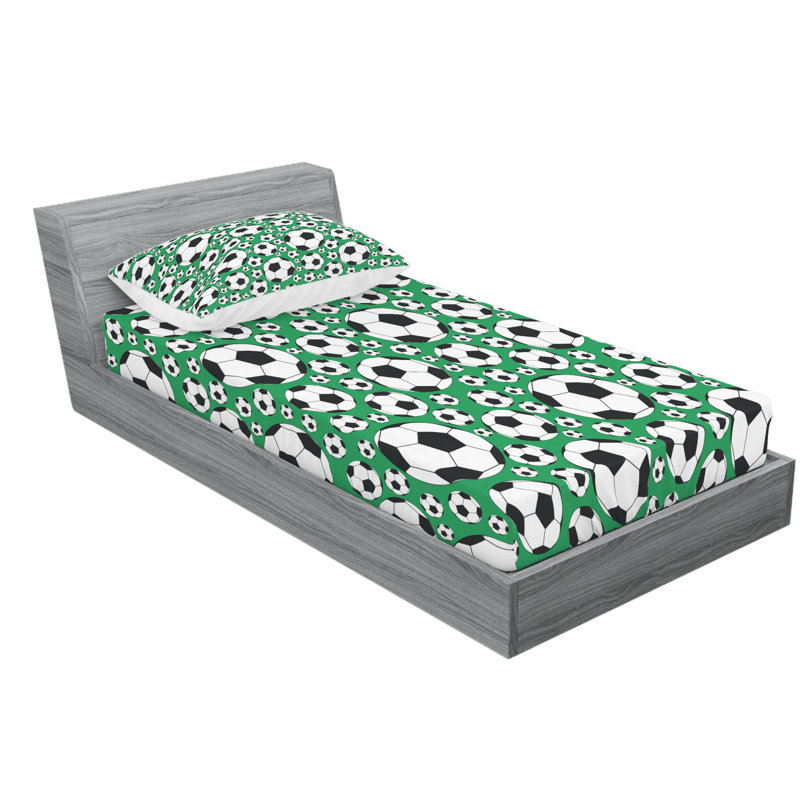 Green and White Soccer Print Microfiber Twin XL Sheet Set