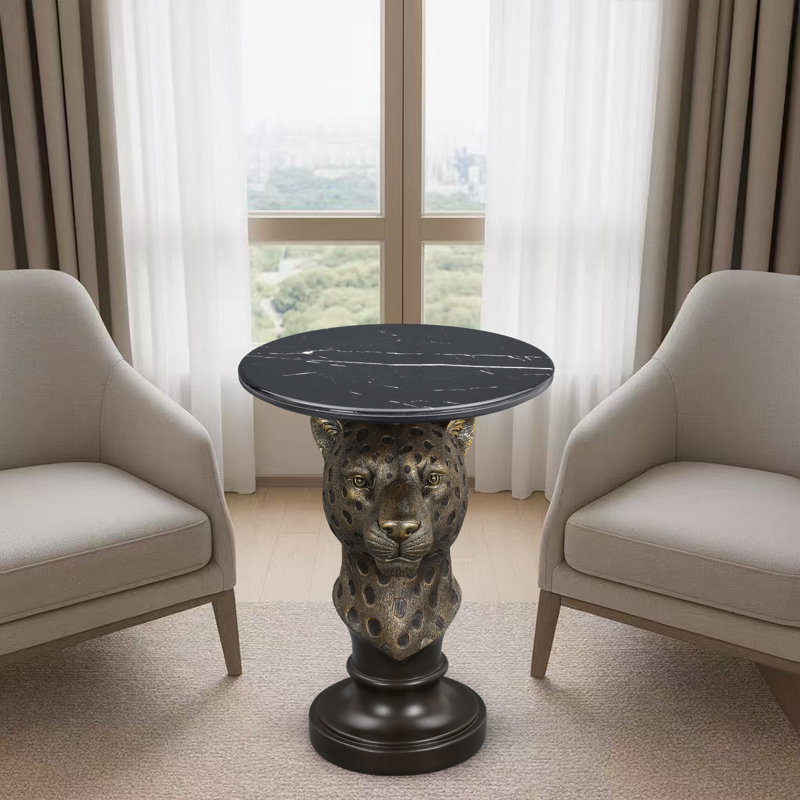 Table d'appoint Leopard Head, Plateau noir / base brune