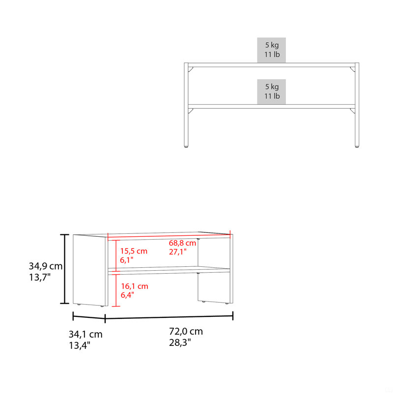 Shoe Rack 13.7" H, With 2 Shelves, Black