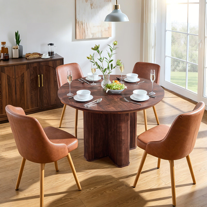 47" Round Dining Table For 4-6, Cross Pedestal Thickened Base, Kitchen Table For Kitchen Living Room, Dark Walnut