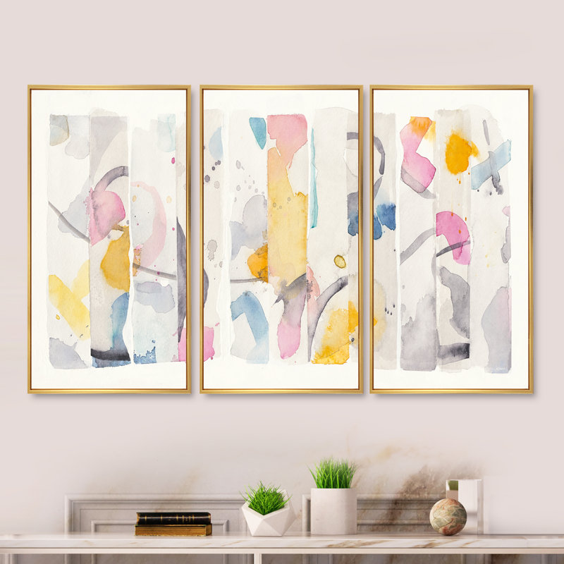 Barres géométriques multicolores II - ensemble d'art moderne sur toile encadrée moderne et contemporain de 3