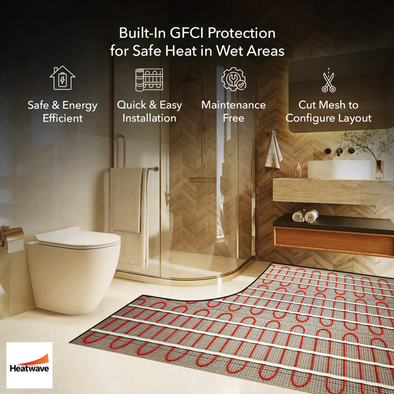 Système de chauffage électrique au sol 120 volts avec thermostat programmable GFCI requis, L 20 po x L 6,1 pi, 120 Volt