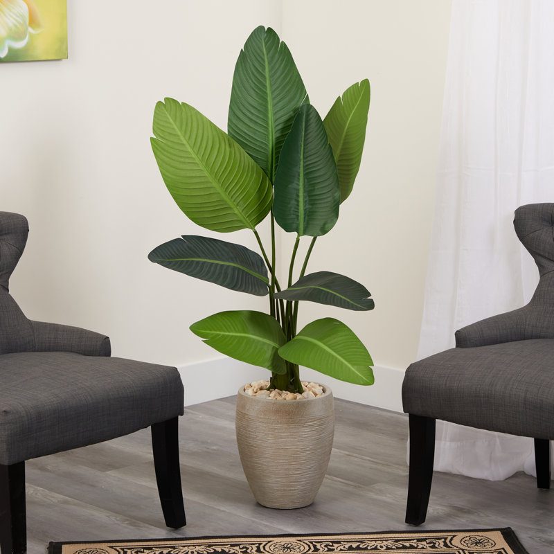 50'' Faux Banana Leaf Tree in Fiber Clay Planter