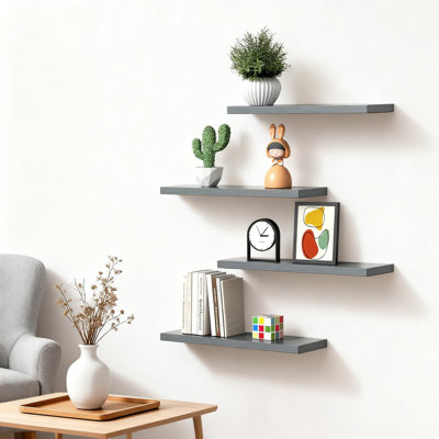 Floating Shelves Set Of 4, Rustic Wood Wall Mounted Storage Shelves For Living Room, Bedroom, Bathroom Decor