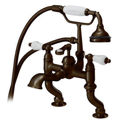 Garniture de robinet de baignoire à fixation sur plateau à poignées doubles avec inverseur et douche à main à pattes