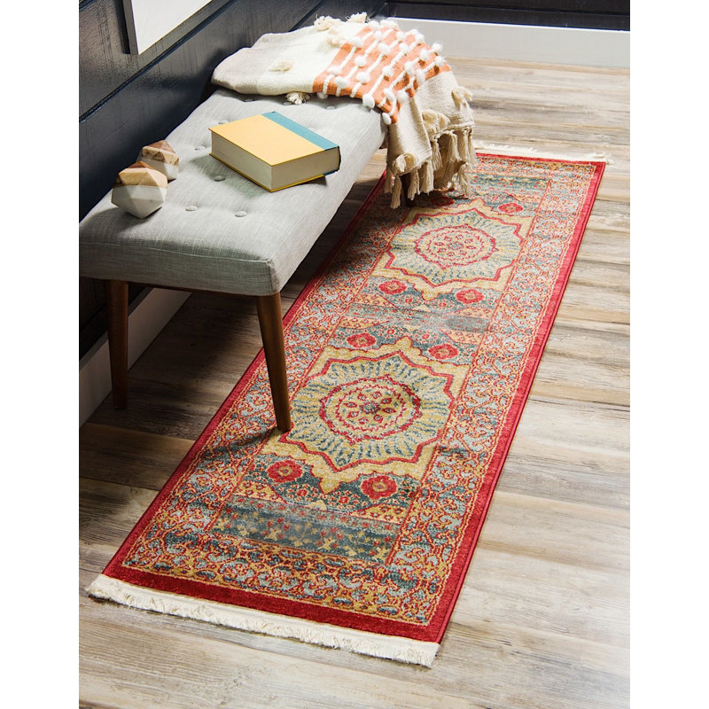 Tapis à motif oriental cramoisi Palazzo, Tapis de couloir 2 pi x 6 pi