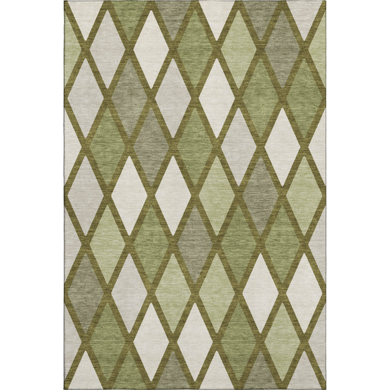 Premium Machine Washable Prisco Olive Rug, Rectangle 9' x 12'