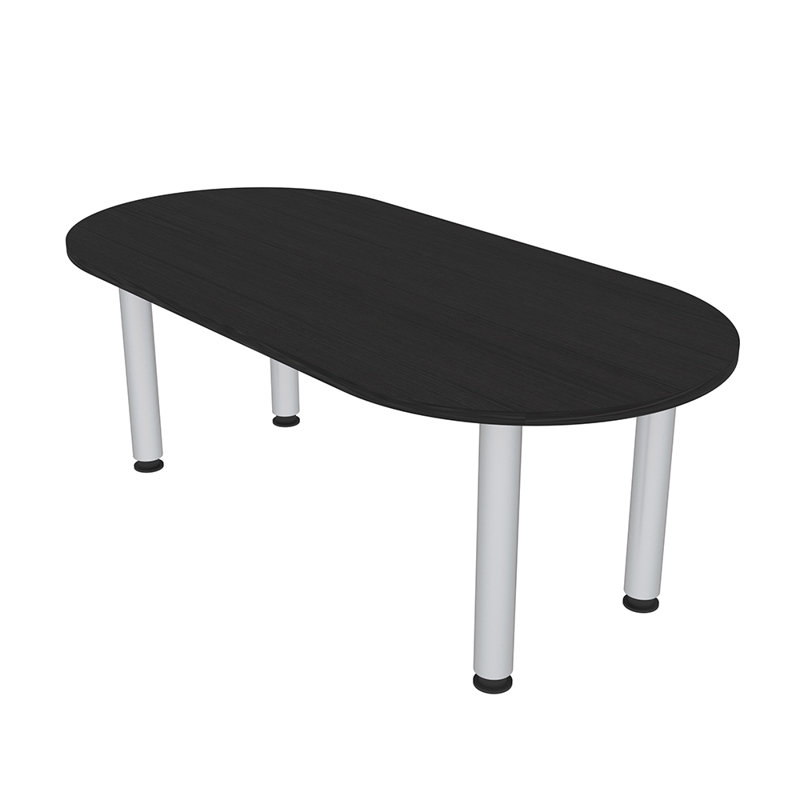 Table de conférence en forme de piste de course avec pieds de poteau, L 60 po x l 36 po, Cyprès noir, Argent argent