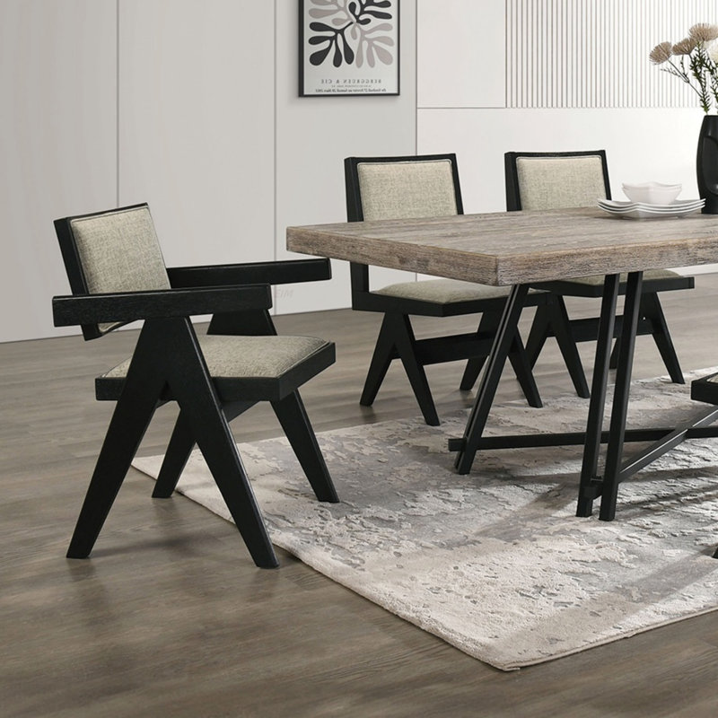 Rectangular Wooden Dining Set , Black/Brown, 5