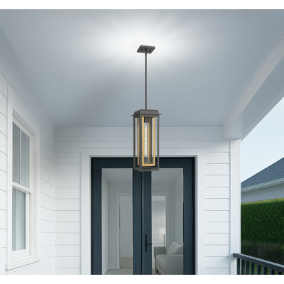Luminaire suspendu d'extérieur de style bord de mer à 1 lumière de 19 po avec verre transparent Mansfield Mansfield