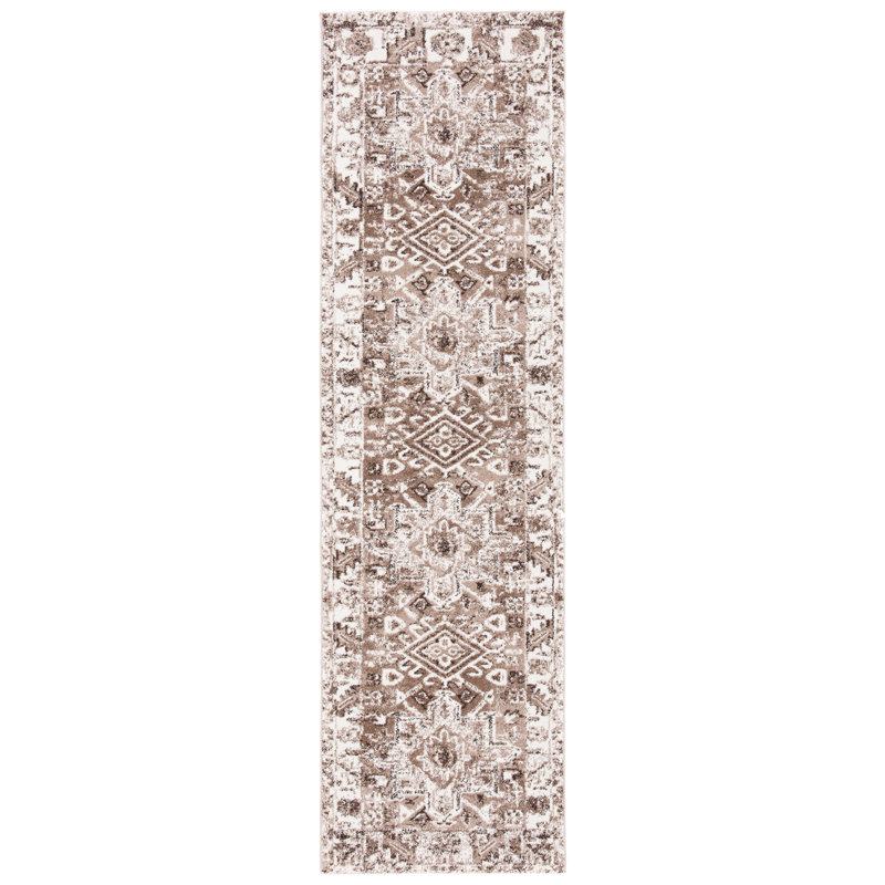Tapis oriental brun / ivoire Ferrill, Tapis de couloir 2 pi 3 po x 8 pi
