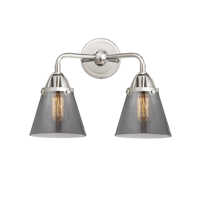 Éclairage pour meuble-lavabo à 2 cônes 6 po, 2 lumières et 14 po Shauna, Fumée plaquée, Chrome poli, Incandescente